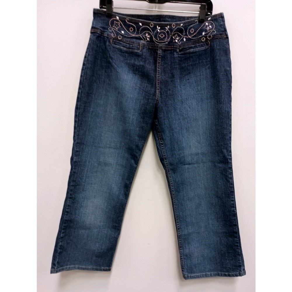 Vintage Y2K Route 66 Cropped Jeans Womens 14 Blue Embellished BOHO Western